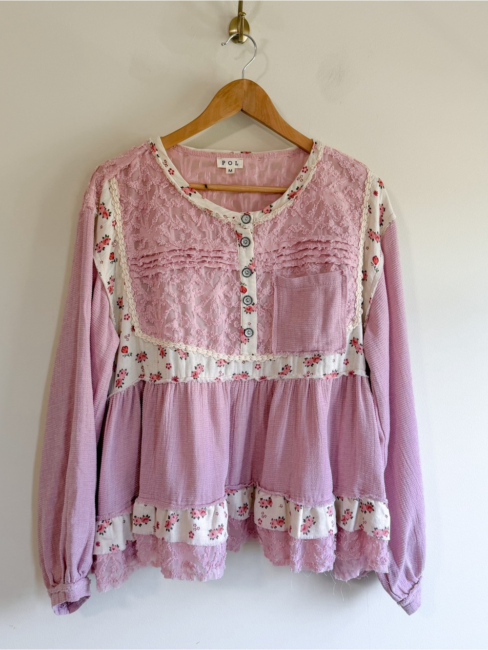 POL Boutique Lace & Floral Patchwork Blouse